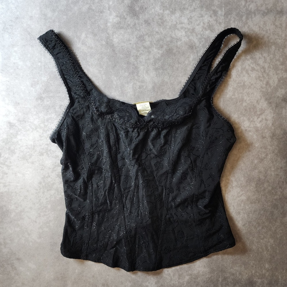 Arianne 5660 Lace Trim Corset Style Camisole XL Black Floral Jacquard Tank Top